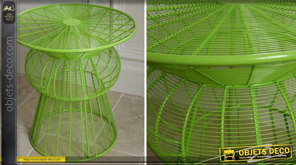 Table basse design forme ronde structure filaire vert pistache