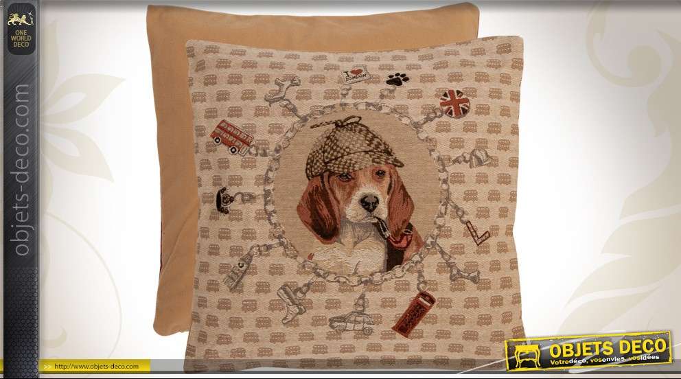 Housse de coussin 40 x 40 chien enquêteur So British