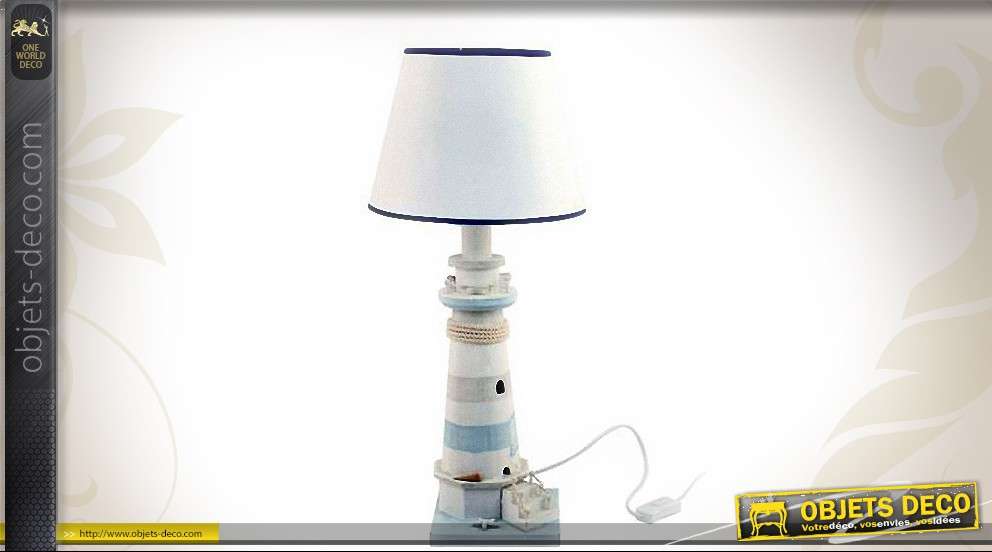 Lampe décoratif en forme de phare bleu et blanc 56 cm