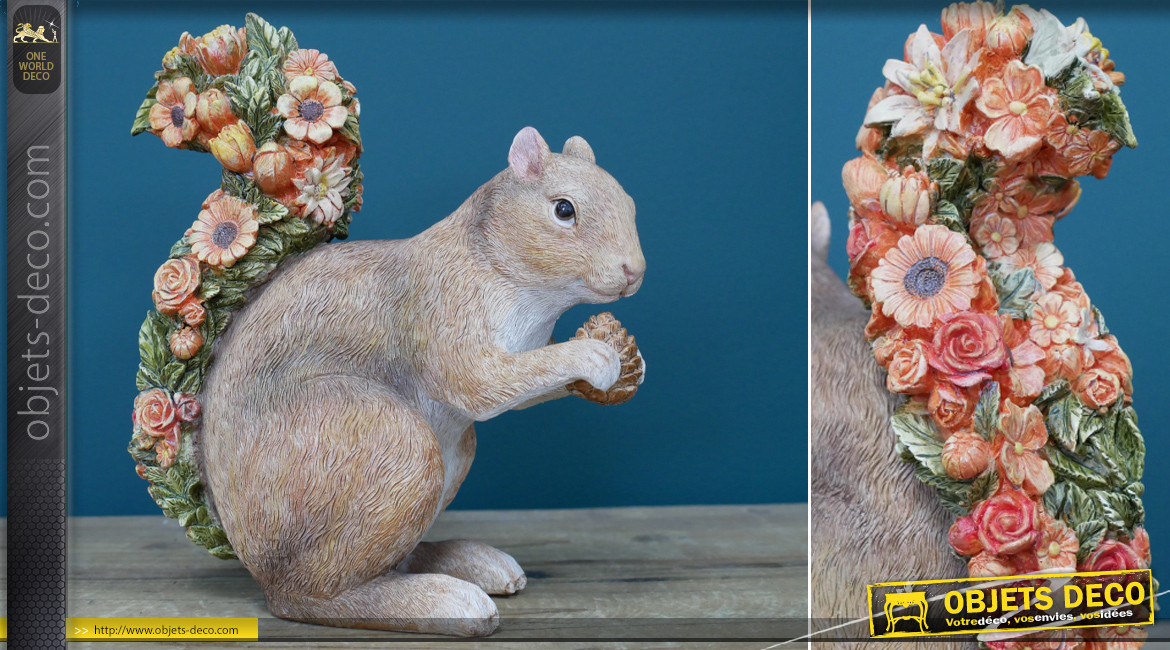 Animaux  Statue décorative en résine d'un Écureuil avec un panier réaliste  - Déco et Artisanat
