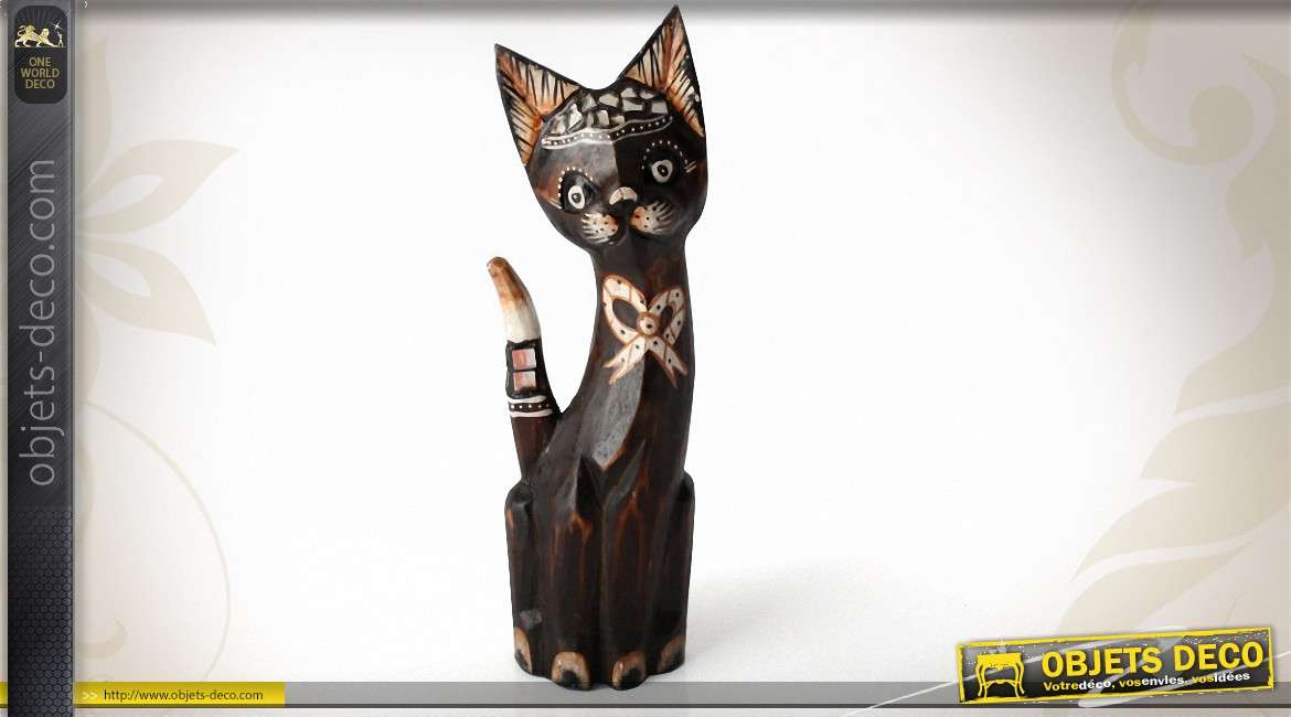 Statuette De Chat Exotique Stylise En Bois D Albizia 30 Cm