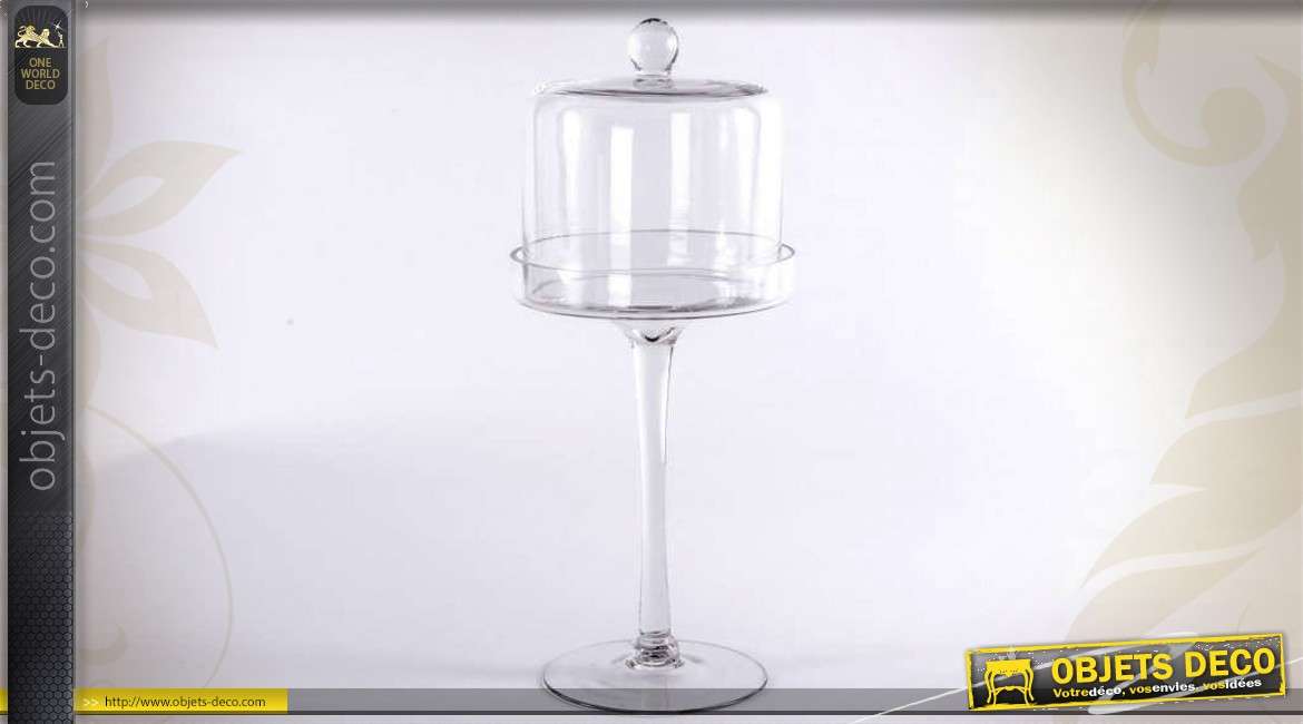 Plateau sur pied en verre avec couvercle 53 cm