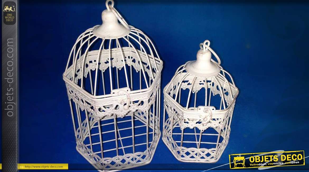 Duo de cages à oiseaux en métal pour déco forme hexagonale