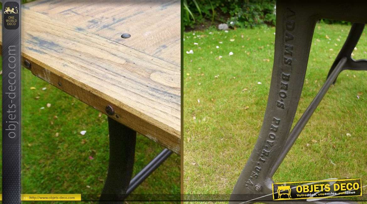 Table style industriel bois massif piètement acier et fer forgé