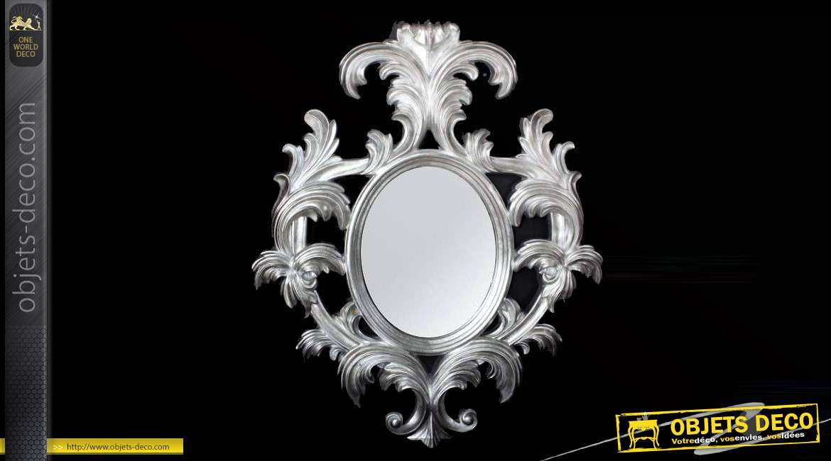 Grand miroir ovale de style baroque argenté 119 cm