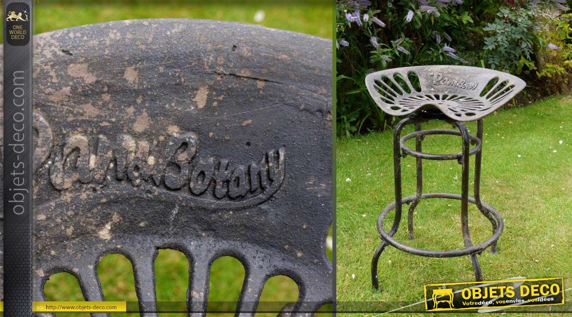 Tabouret siège de tracteur en métal et fonte de style rétro