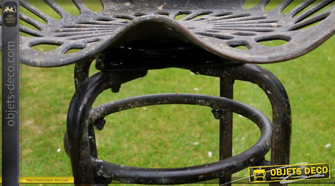 Tabouret siège de tracteur en métal et fonte de style rétro