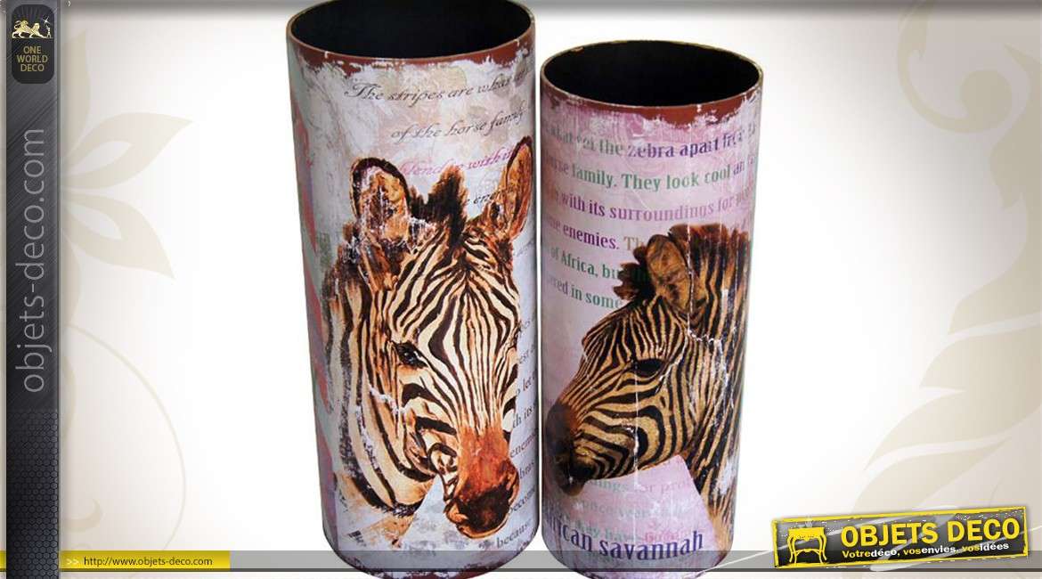 2 porte-parapluies cylindriques en bois avec motifs animaliers