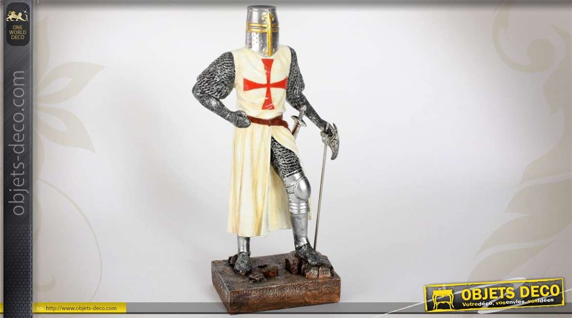 Grande Statuette De Chevalier Templier En Armure Et Armes 42 Cm