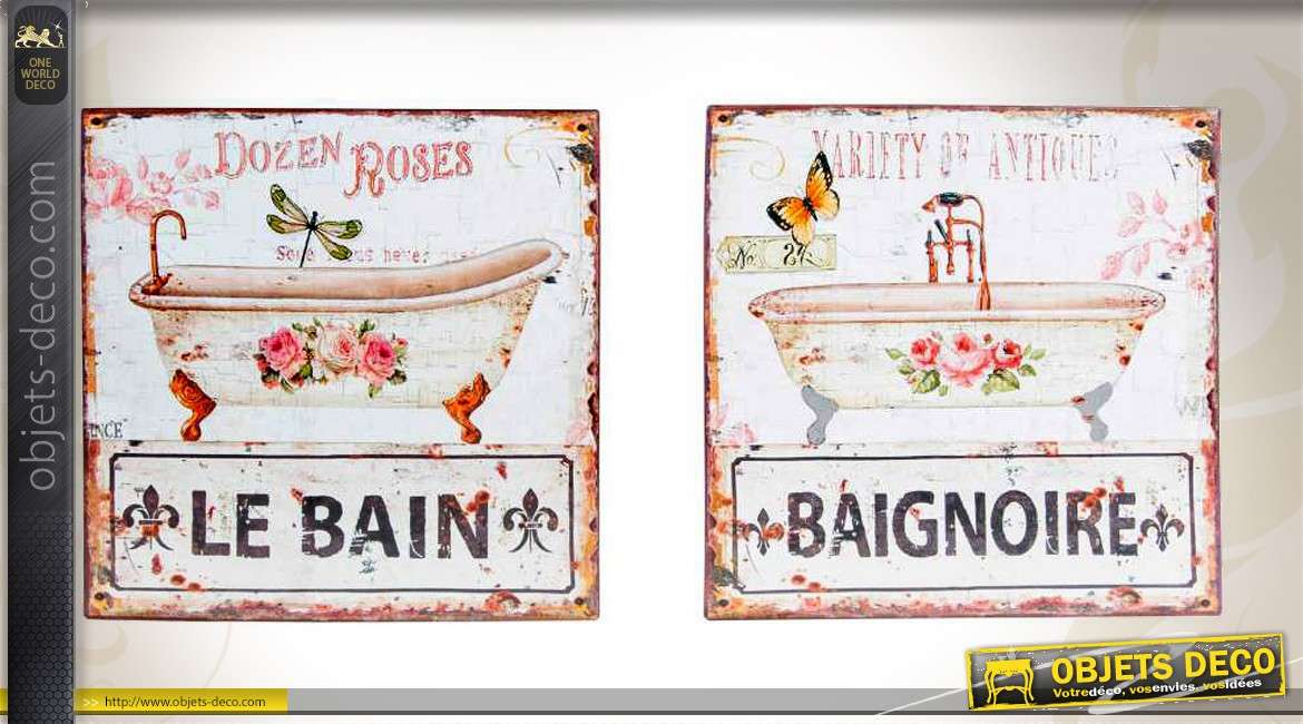 Duo De Plaques En Métal De Style Vintage Pour La Salle De Bains 