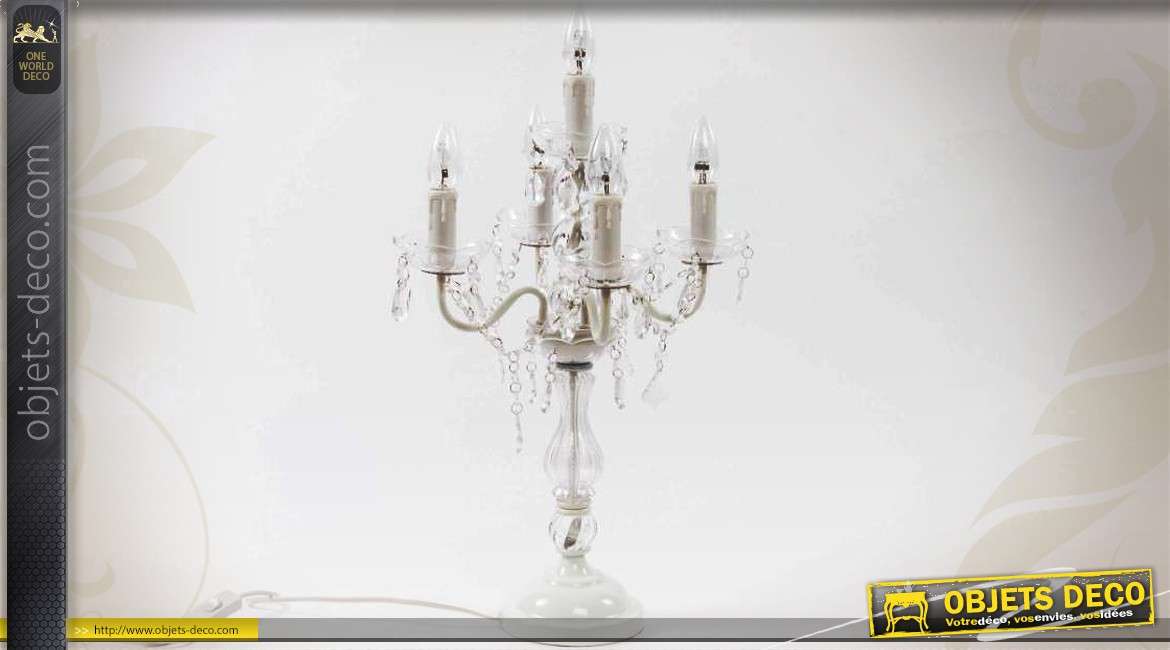 Lampe chandelier à pampilles à 5 feux coloris crème 58 cm