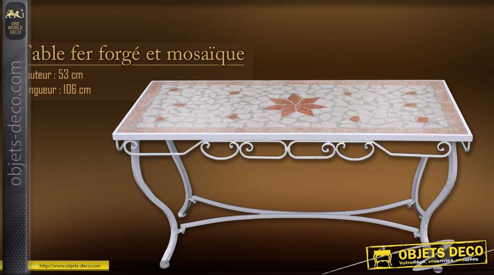 Table basse en fer forgé et mosaïques