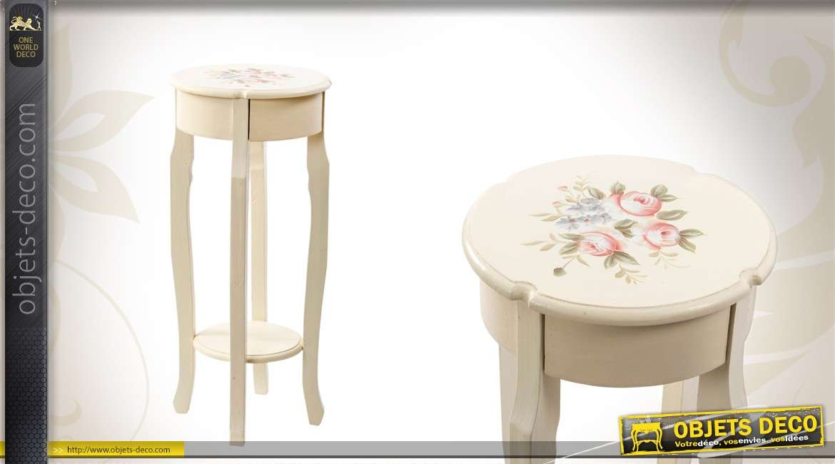 Sellette en bois patine blanche collection La romance fleurie