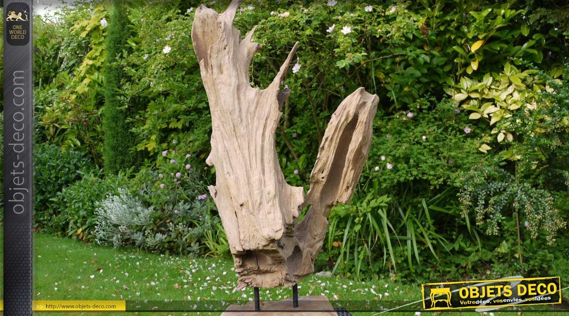 Sculpture sur socle en bois massif et naturel 50 cm