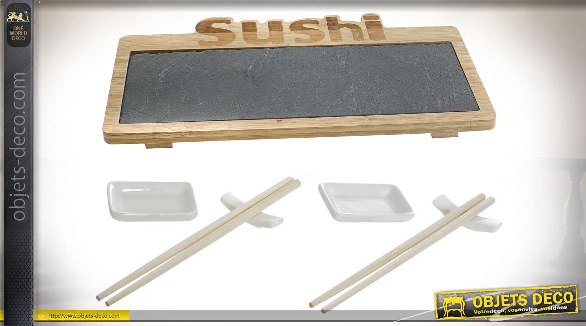 Set à sushis en bambou avec ardoise