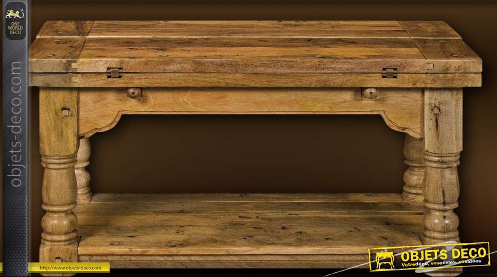 Table basse extensible de style rustique en bois massif
