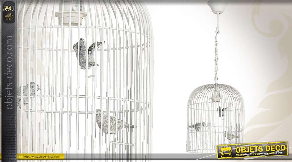 Suspension électrifiée Cage à Oiseau Blanc Et Argent