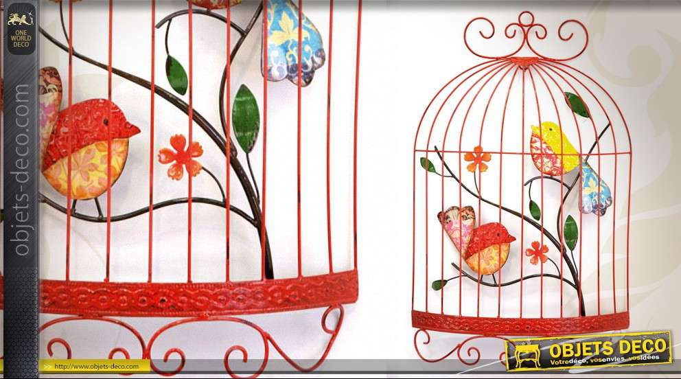 Déco Murale Cage à Oiseaux Colorée Avec Oiseaux