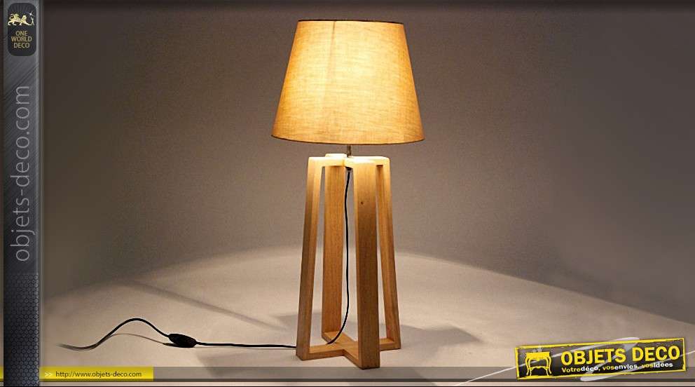 Lampe pied design en bois d'hévéa