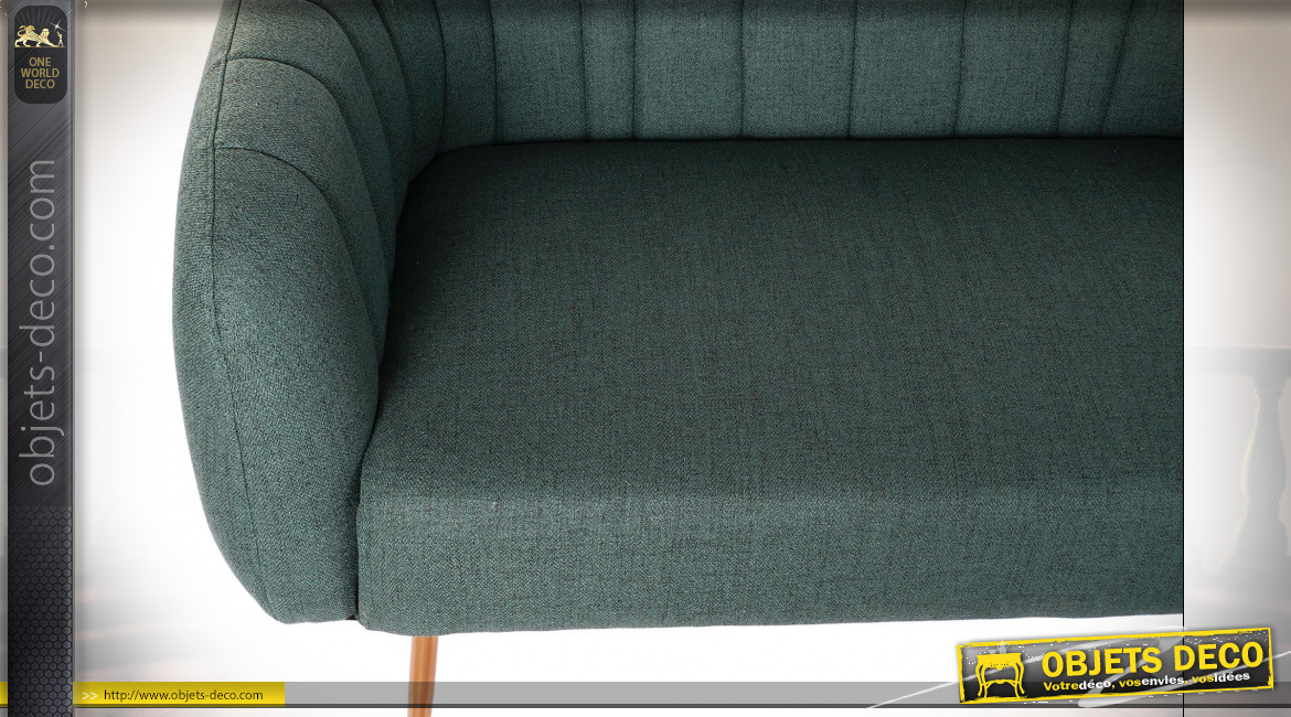 Canapé 2 places en polyester finition vert sapin et pieds en métal doré ambiance rétro, 129cm