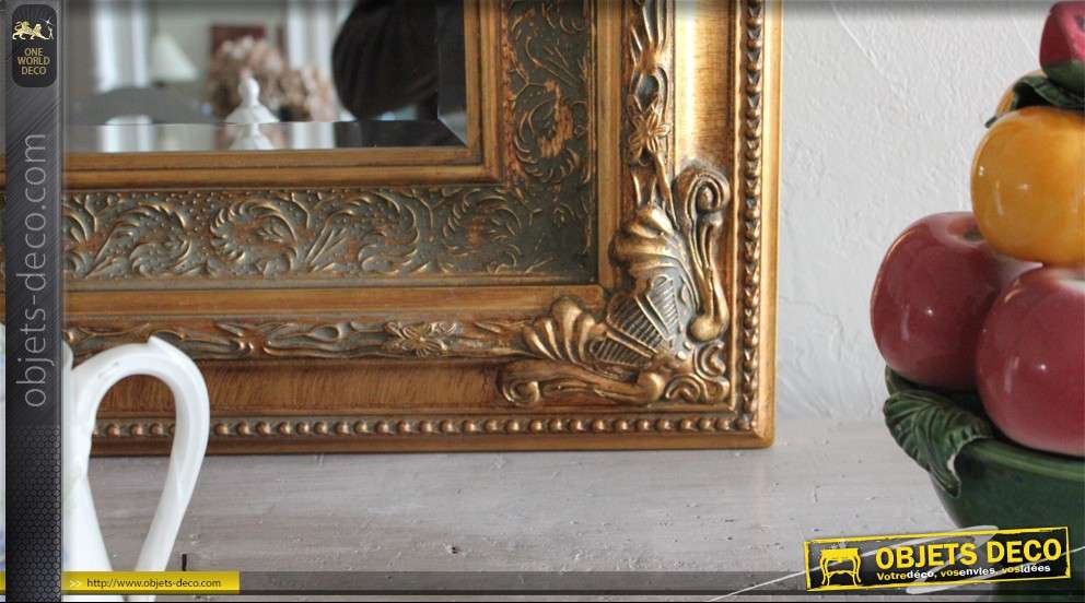 Grand miroir doré patine vieillie de style ancien 155 cm