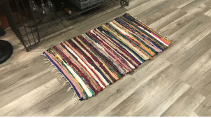 Descente de lit / tapis de salle en coton, style chindi multicolore, ambiance contemporaine colorée, 80x50cm